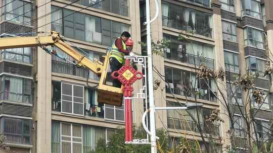 过年 悬挂 中国结 4K 城市 过年气氛