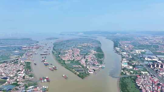 航拍福建漳州龙海九龙江玉枕岛田园风光