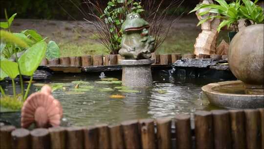 花园中下雨的池塘