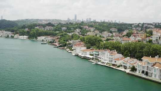 伊斯坦布尔博斯普鲁斯海峡和水边别墅鸟瞰图