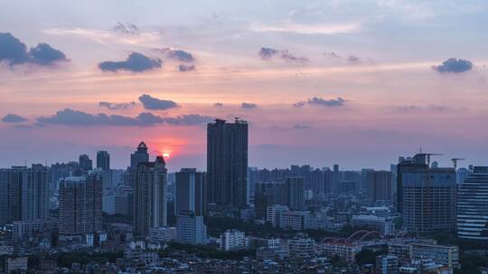 广州城市建筑落日夕阳晚霞风光延时摄影