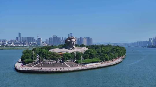 长沙橘子洲景区橘子洲大气航拍