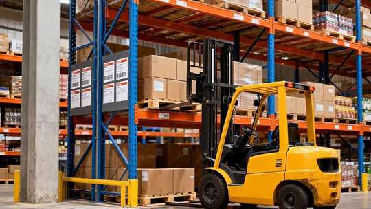仓库叉车搬运货物场景