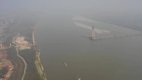 航拍建设中的长江大桥视频素材模板下载