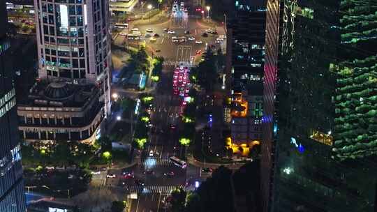 航拍上海陆家嘴高金融中心密集高楼群夜景