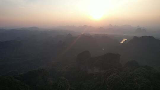 广东韶关丹霞山5A景区晚霞日落夕阳航拍