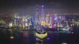 上海外滩陆家嘴灯光秀夜景航拍高清在线视频素材下载