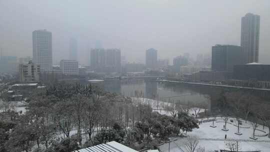 武汉江汉区菱角湖公园雪景航拍