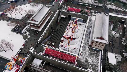 西安永宁门 灯会 雪景