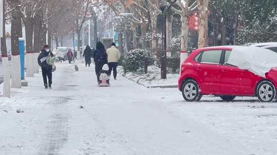 街道行人下雪天