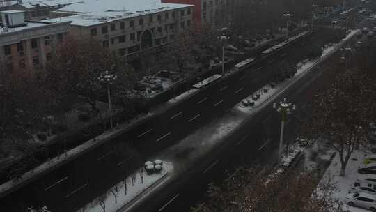 河北省石家庄市航拍城市道路雪景