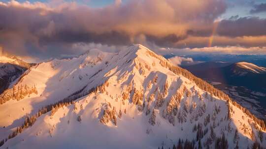 雪山全景与天空彩虹景观