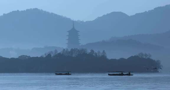 杭州西湖清晨雷峰塔远景