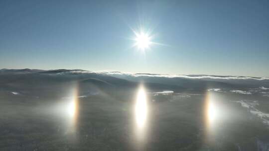 航拍大兴安岭林海雪原日晕