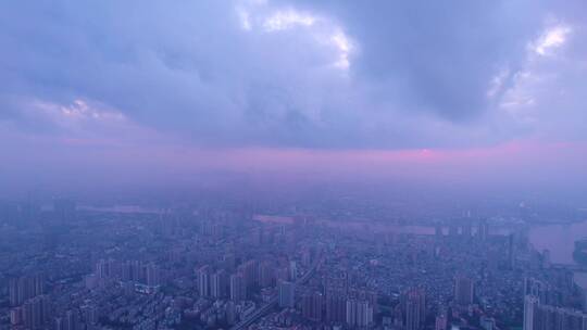 广州城市天空夕阳晚霞云雾缭绕航拍风光