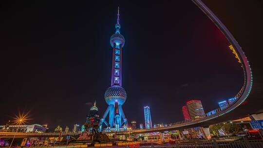 8k延时上海夜景东方明珠塔素材