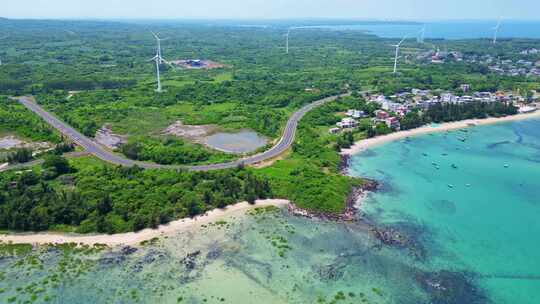 航拍海南环岛公路海洋森林海岸与海岸线航拍