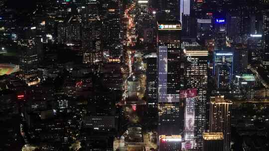 深圳南山区CBD高楼大厦夜景航拍