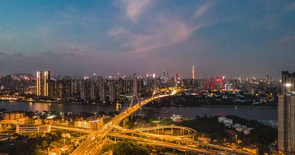 广州鹤洞大桥繁华车流延时摄影夜景航拍4k