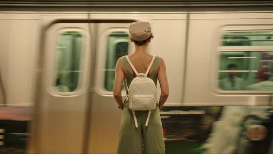 等纽约地铁的女孩视频素材模板下载