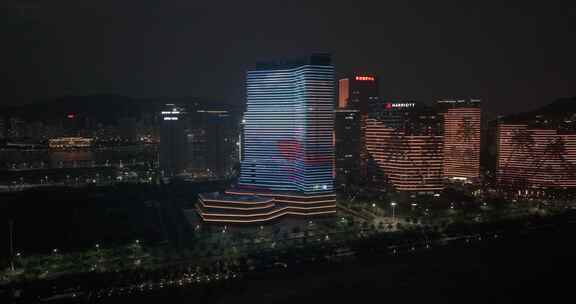 厦门海沧文广集团大厦海沧大道泰地夜景航拍