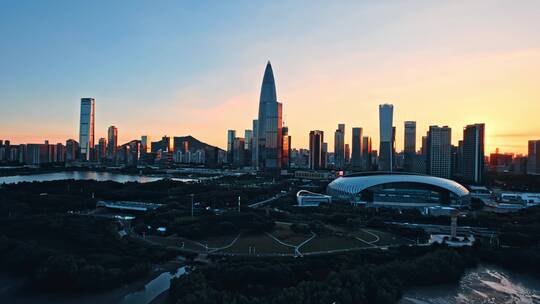 航拍深圳湾后海夕阳宣传片大场景