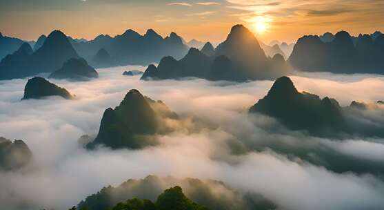 桂林山水合集山峰云海群山云雾缭绕自然风景