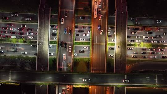 4K下班高峰期道路车流夜景航拍