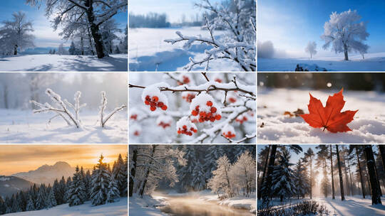 寒冷冬天下雪雾凇雪山冬日雪景雪地风光合集高清在线视频素材下载