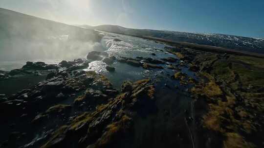 FPV无人机航拍瀑布冰岛河流大海森林高山