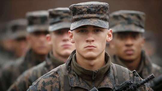 肃穆庄严：军队士兵队列整齐肃立