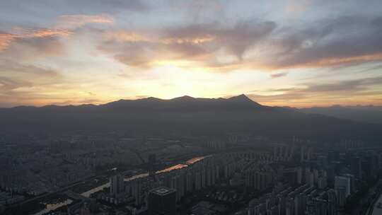 福建福州城市清晨日出彩霞航拍