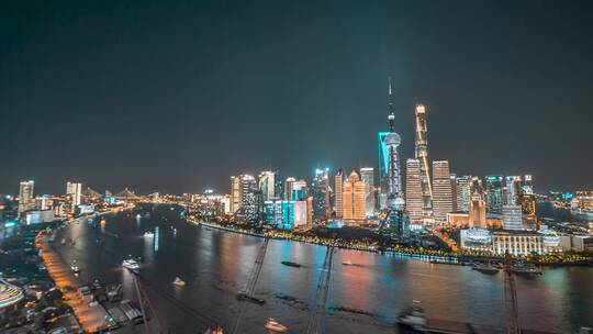 上海_上海黄浦江夜景_陆家嘴CBD_夜景延时4K