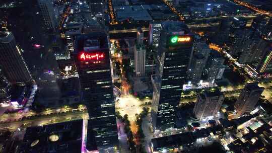 西安高新区绿地中心双子塔夜景航拍