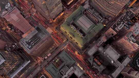 航拍纽约中央火车站曼哈顿摩天大楼汽车街道
