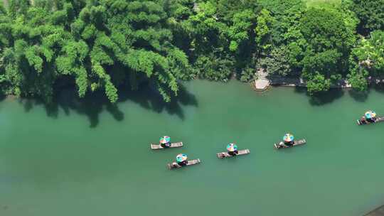 桂林阳朔遇龙河竹筏漂流航拍