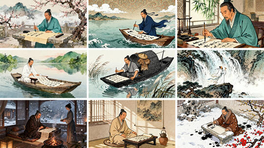 古代书法大家王羲之 文人雅士书写意境