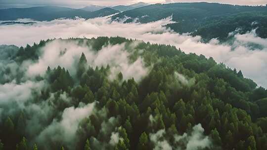 清晨大自然森林树林日出云海唯美风景风光航