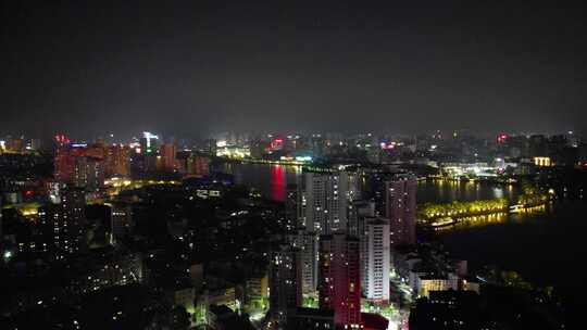 航拍江西九江城市夜景