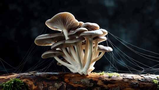 木头上生长的蘑菇特写