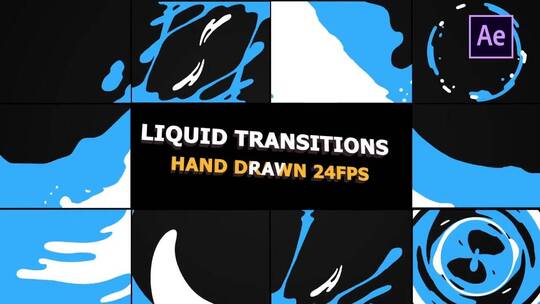 有趣动感多彩液体过渡动画展示片场AE模板