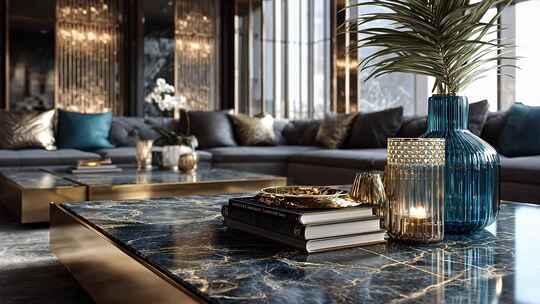 现代客厅茶几摆件特写