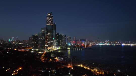 青岛第三海水浴场夜景航拍