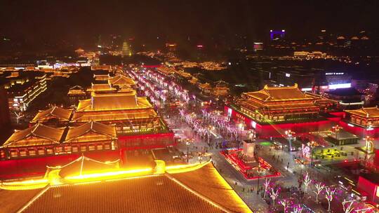 陕西西安 大雁塔 不夜城 夜景 4K航拍