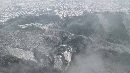 航拍山川森林冬天雪景