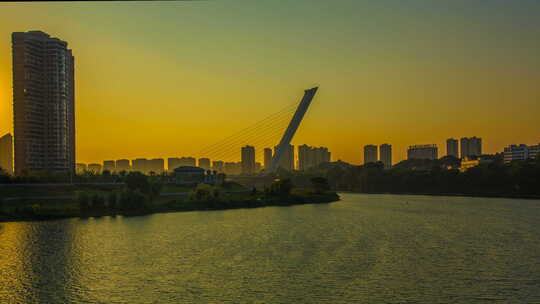 湖南长沙浏阳河二环线大桥夕阳景点延时摄影