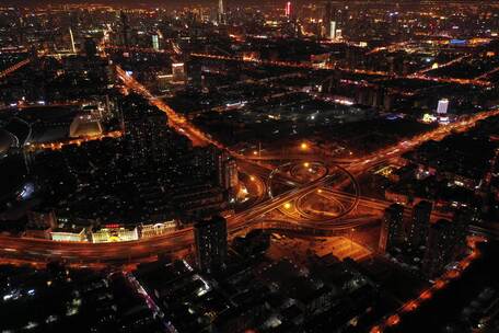 航拍 天津 夜晚 夜景 地标