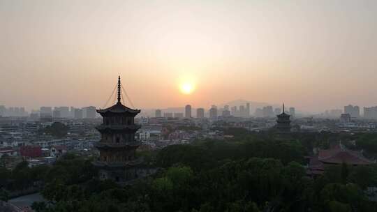 泉州开元寺东西塔航拍西街泉州市区建筑风光