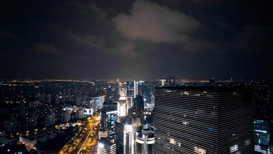 上海浦东世纪大道夜景航拍