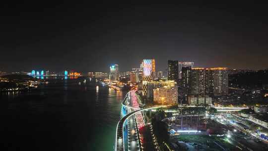 航拍福建厦门城市夜景